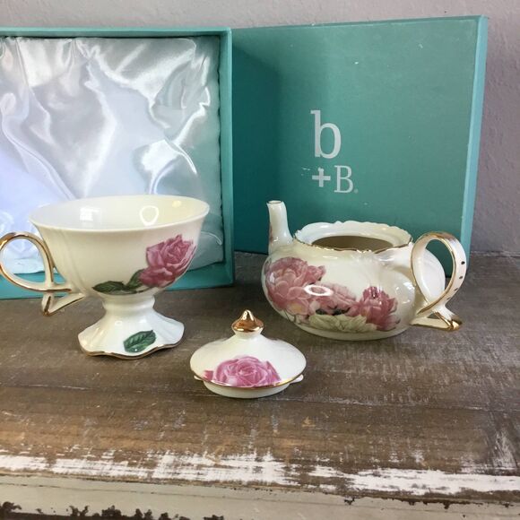 Burton and Burton Romantic Rose Cottagecore Regencycore Tea Pot Cup Saucer Set - Picture 2 of 10